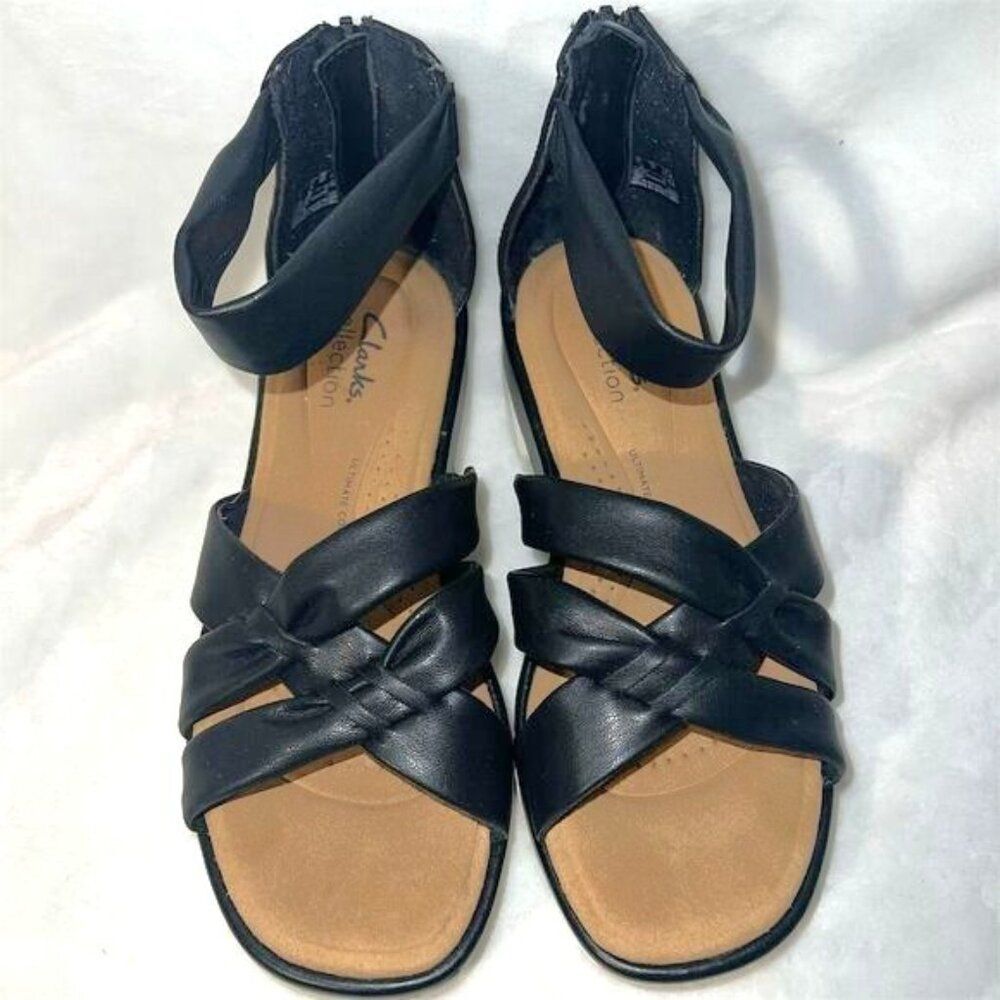 Clarks Women's Clara Rae Black Wedge Sandals Size 6.5 Slingback
